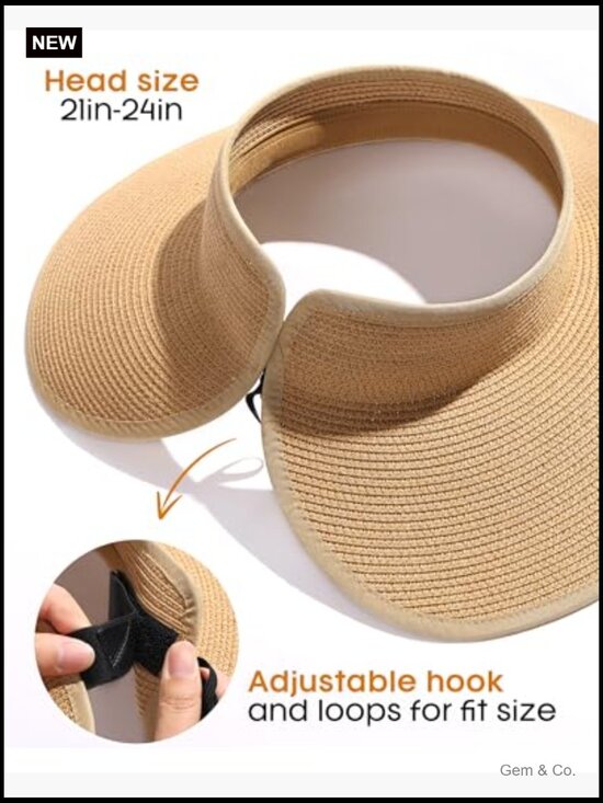 UPF 80+ Wide Brim Straw Sun Visor Hat for Women main image 4